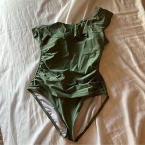 Hilor swimsuit one shoulder ruffle green one piece summer